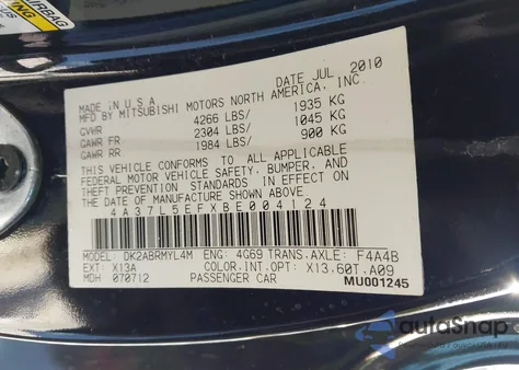 2011 Mitsubishi Eclipse Spyder Gs Sport z USA, uszkodzony, nr VIN 4A37L5EFXBE004124